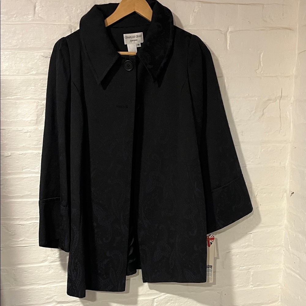Charles Gray Elegant Black/Purple Paisley Coat Size Medium NWT